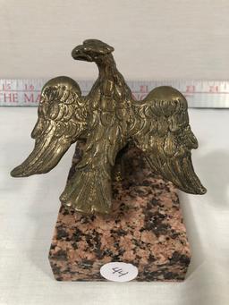 Vintage Brass Spread Eagle On Marble Base - 5"x2¾"x3½"