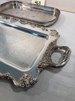 Silverplated Tray W/ Gallery Rail - 16"x9"; Heavy Silverplated Tray - 25"x1