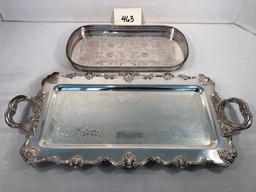 Silverplated Tray W/ Gallery Rail - 16"x9"; Heavy Silverplated Tray - 25"x1