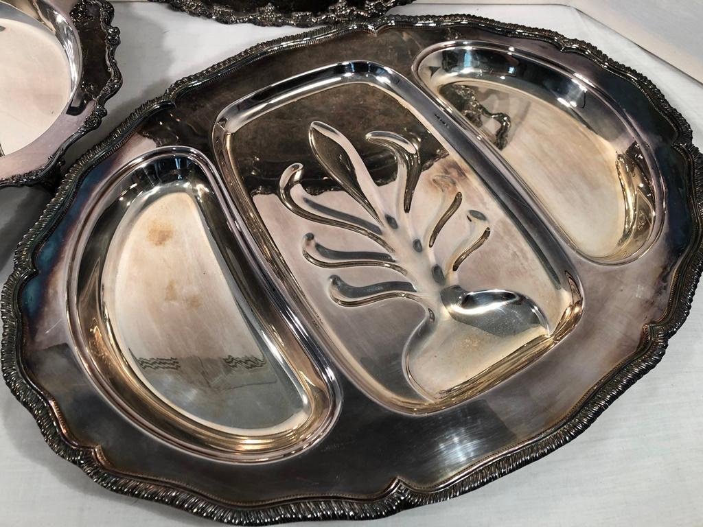 Oval Silverplated Tray - 23"x16"; 2 Large Silverplated Meat Trays