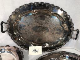 Oval Silverplated Tray - 23"x16"; 2 Large Silverplated Meat Trays