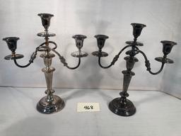 2 Silverplated 3-arm Candelabras - 15" & 16"