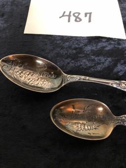 2 Sterling Souvenir Spoons - Excelsior Springs Mo. & Kansas City Mo., 1.30