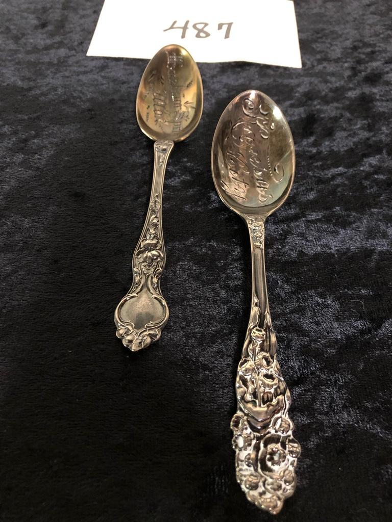 2 Sterling Souvenir Spoons - Excelsior Springs Mo. & Kansas City Mo., 1.30