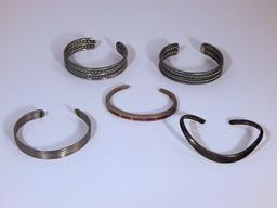 5 Mexican Silver Bracelets