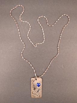 Sterling & Lapis Necklace - Love, Signed