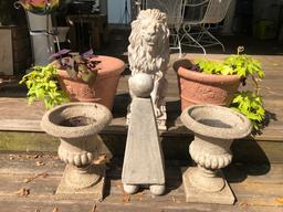 2 Matching Composition Flower Pots; 24" Composite Lion - As Is; Pair Compos