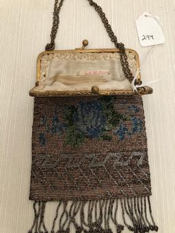 Finely Beaded Ladies Evening Bag W/ Chased Frame - Minor Bead Loss On Tasse