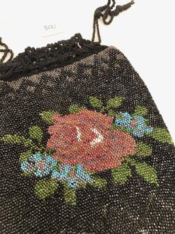 Antique Beaded Bag W/ Crocheted Top