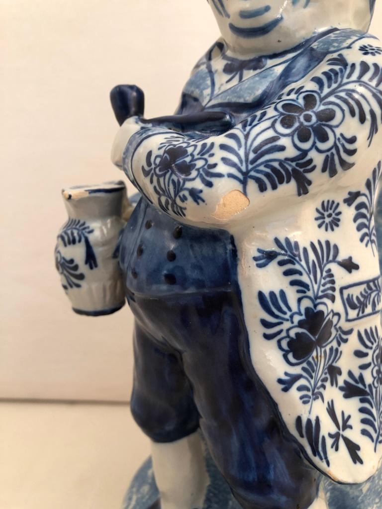 1800s Blue & White Toby Jug - "BP", 11½", Has Same Paint Loss