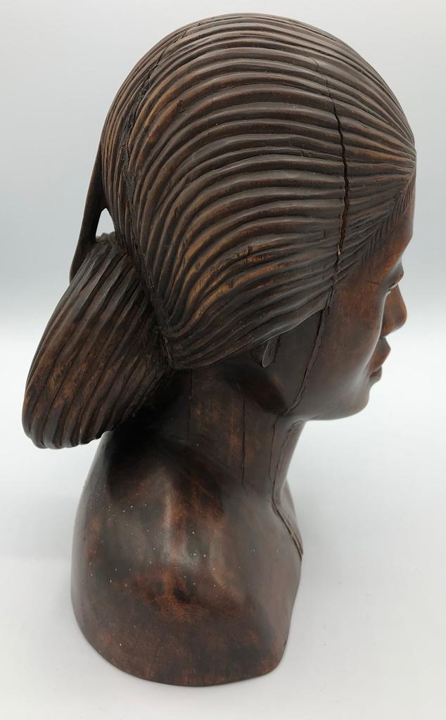 African Carved Wooden Bust - Woman, 10", Age Cracks