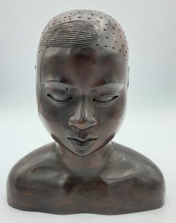 African Carved Wooden Bust - Man, 8", Age Cracks