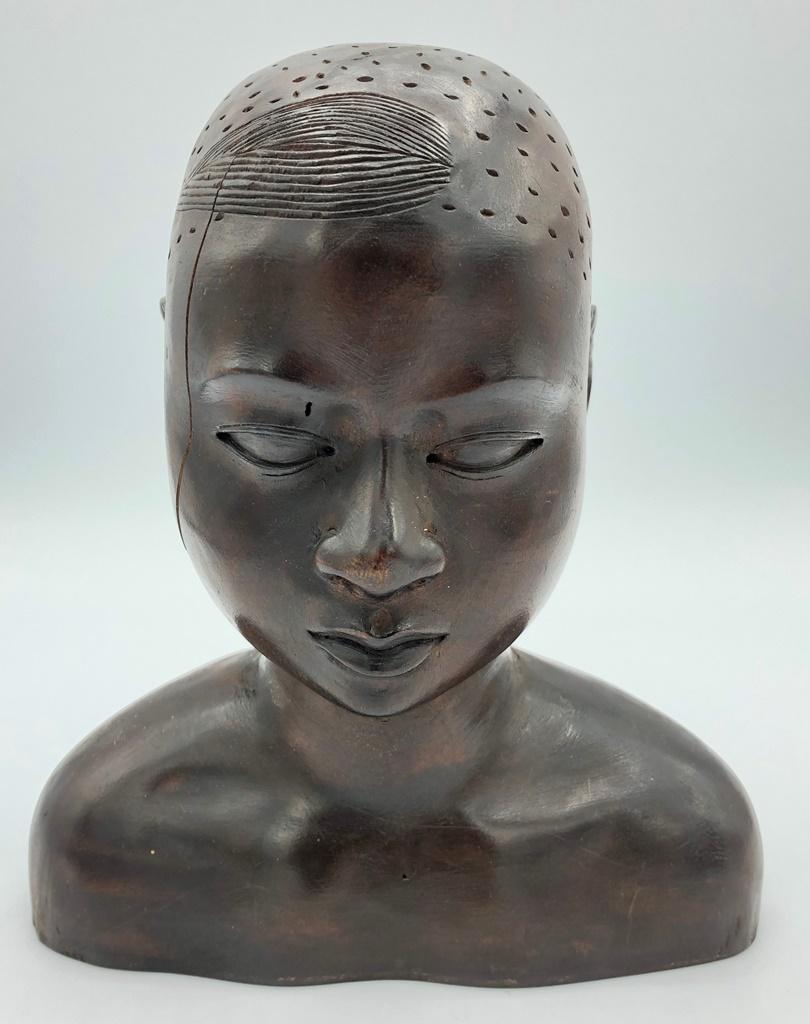 African Carved Wooden Bust - Man, 8", Age Cracks