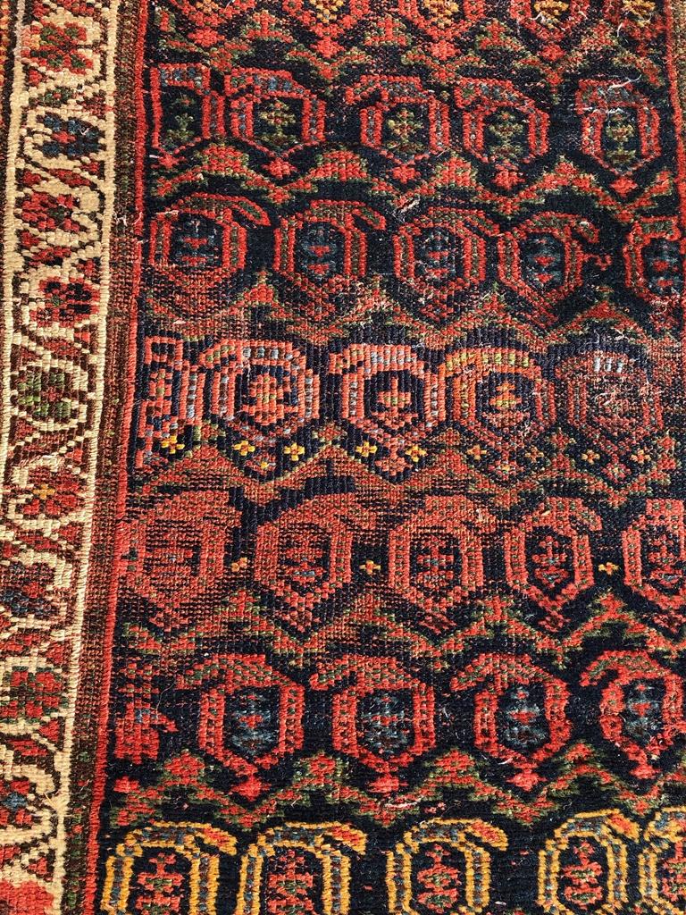 Hamadan Persian Rug - 13'4"x3'5", Paisley Design, Overall Wear, Missing End