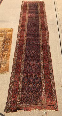 Hamadan Persian Rug - 13'4"x3'5", Paisley Design, Overall Wear, Missing End