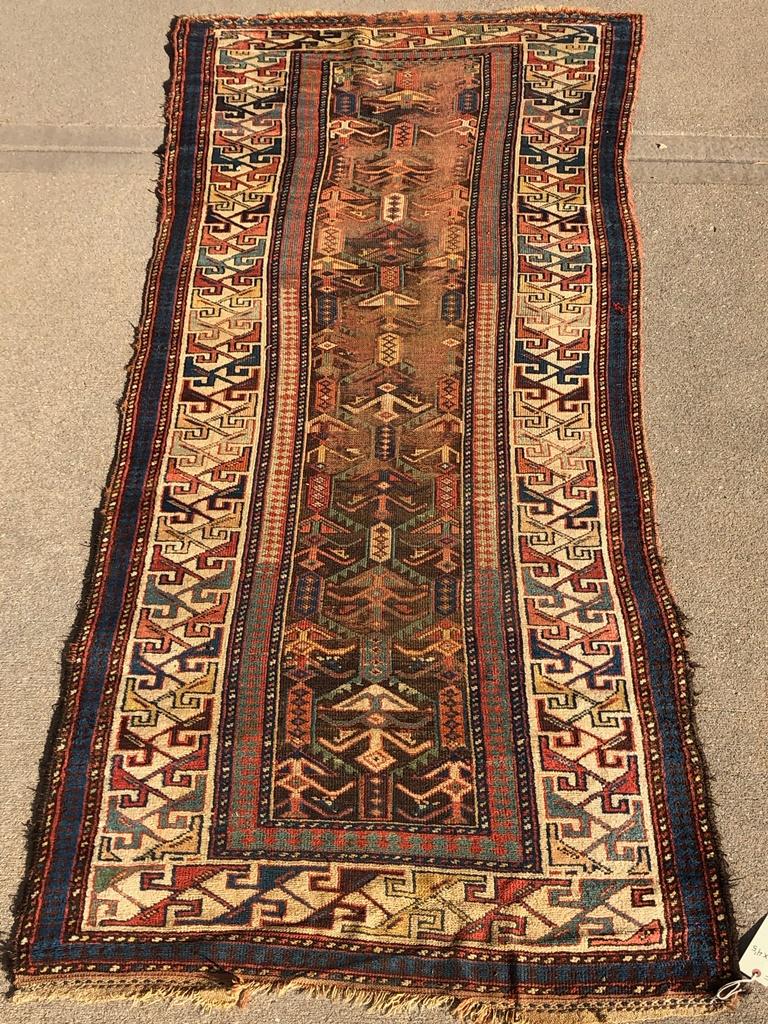 Russian Kazak Rug - 9'5"x4'5", Poor Condition, Overall Wear, Missing One En