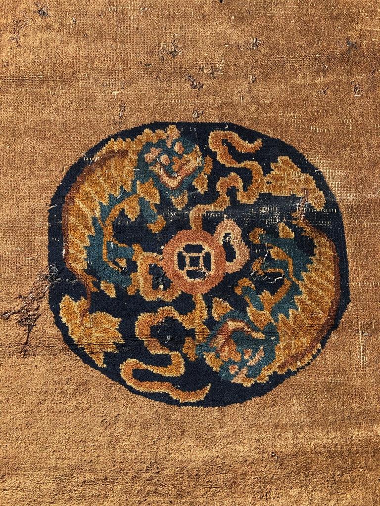 Chinese Rug - 5'9"x3'1", 1910, W/ Foo Dog Center Medallion, Overall Loss