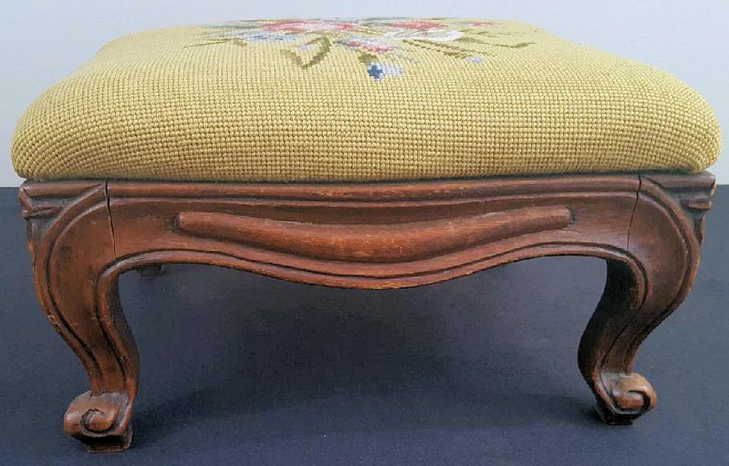 Country French Needlepoint Stool - 15"x12"x8"