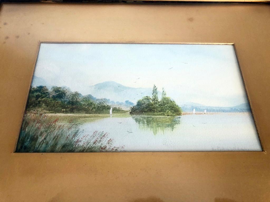 Antique Watercolor - Swan Island Loch Lomond, 15½"x12"