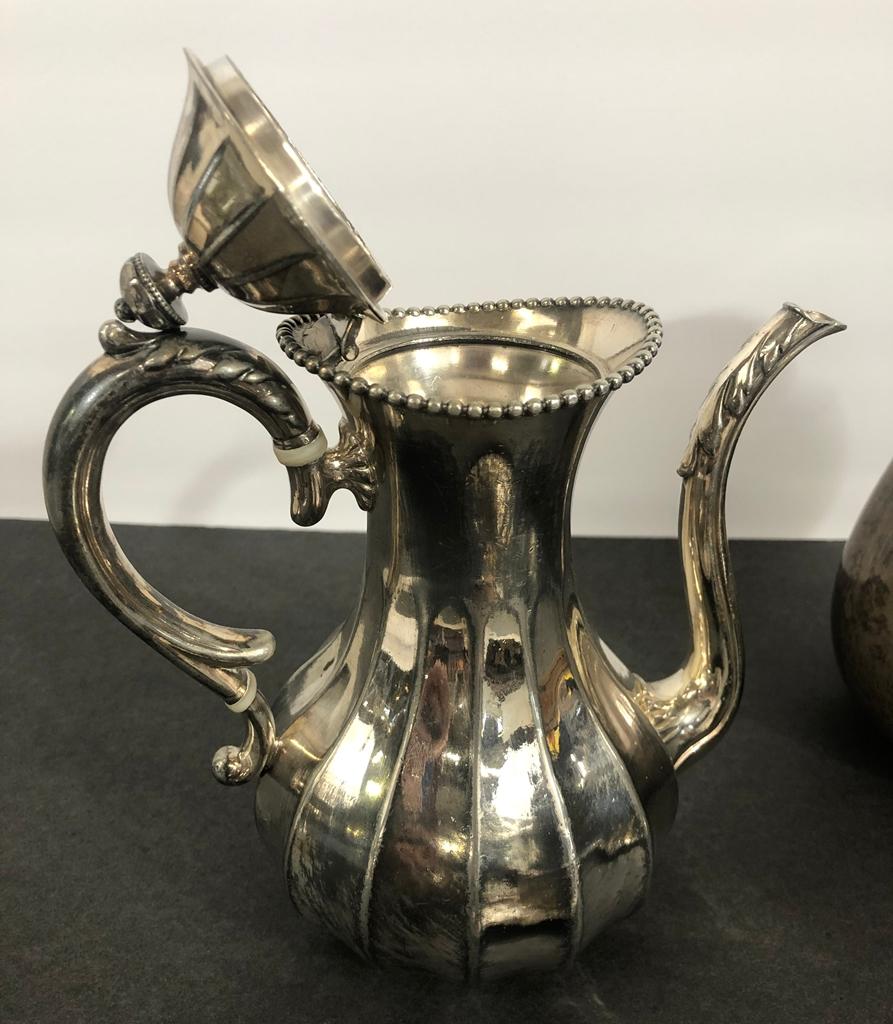 2 Antique Silverplated Chamber Sticks; Silverplated Pitcher; Small Silverpl