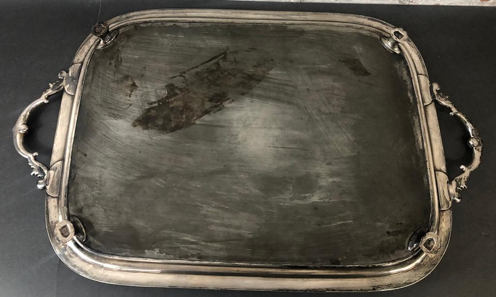 Large Silverplated Tray W/ Engraved Shield - 30"x18"