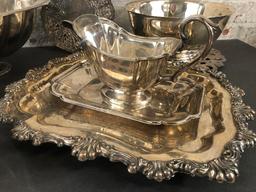 Heavy Silverplated Tray - 14"x11"; 1-piece Silverplated Gravy Boat; Large S