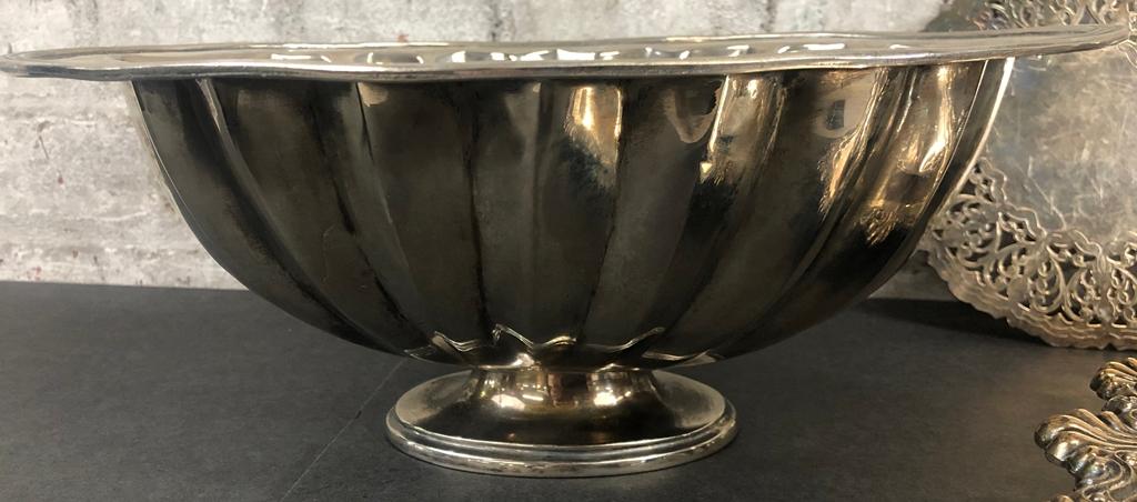 Heavy Silverplated Tray - 14"x11"; 1-piece Silverplated Gravy Boat; Large S