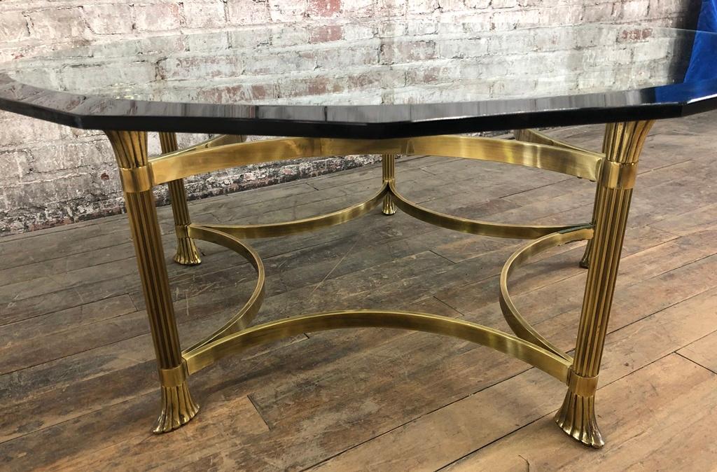 Hollywood Regency Mid-Century Brass & Glass Table - 41" - LOCAL PICKUP ONLY