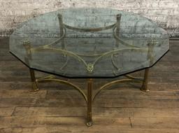 Hollywood Regency Mid-Century Brass & Glass Table - 41" - LOCAL PICKUP ONLY