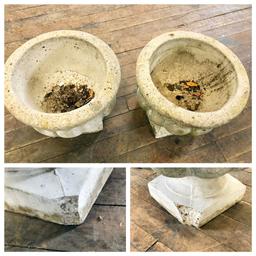 2 Concrete Pots - 13"x14" Dia., 1 W/ Corner Chip