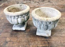 2 Concrete Pots - 13"x14" Dia., 1 W/ Corner Chip