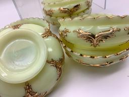 7-piece 1890s Heisey Winged Scroll Custard Glass Berry Set