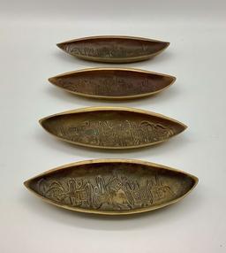 4 Vintage Mid-Century Brass Bowls - Korea, 7"x2½"