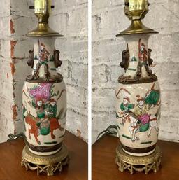 Hand Painted Asian Lamp W/ Crackle Finish