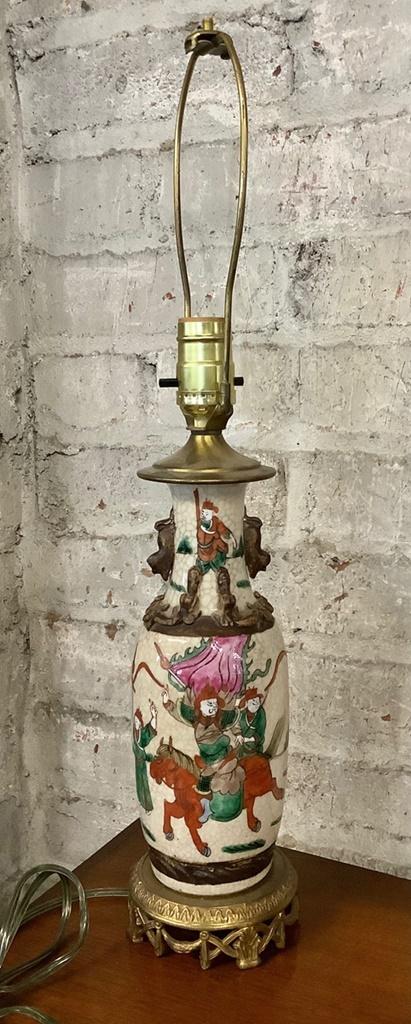 Hand Painted Asian Lamp W/ Crackle Finish