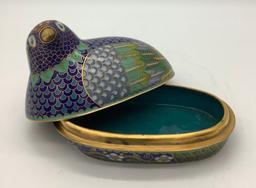 Large Cloisonné Box - 6½"x4½";     2 Asian Inspired Sculptures