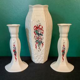 3 Pieces Belleek - Millennium 2000, Vase Is 10" Tall