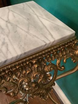 Brass Victorian Style Plant Stand W/ Marble Top - 16½"x36" - LOCAL PICKUP O