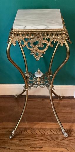 Brass Victorian Style Plant Stand W/ Marble Top - 16½"x36" - LOCAL PICKUP O