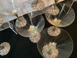 9 Champagne Glasses W/ Cast Metal Bases