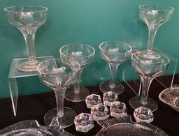 6 Vintage Hollow Stem Champagne Glasses;     5-piece Fish Set;     6 Salts