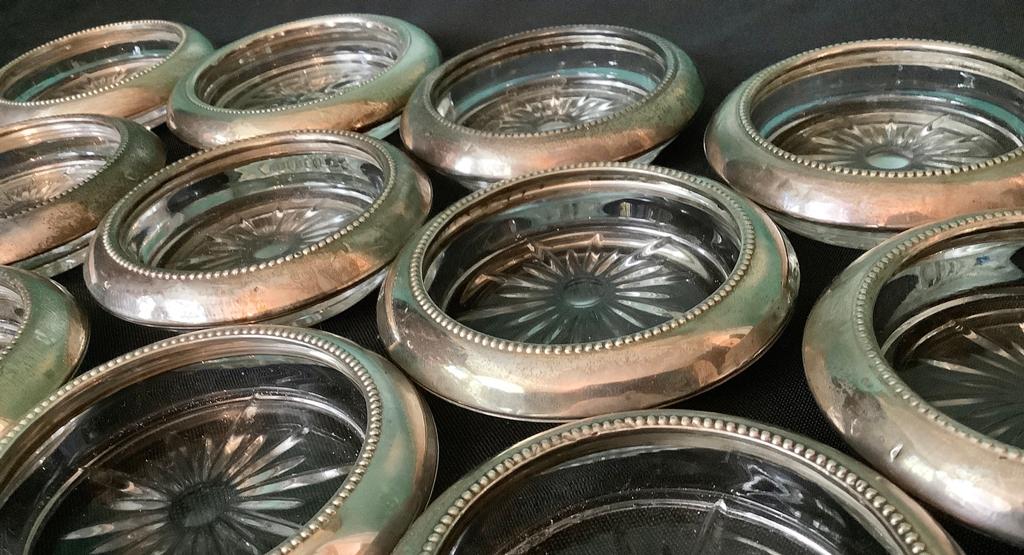 12 Sterling & Glass Coasters