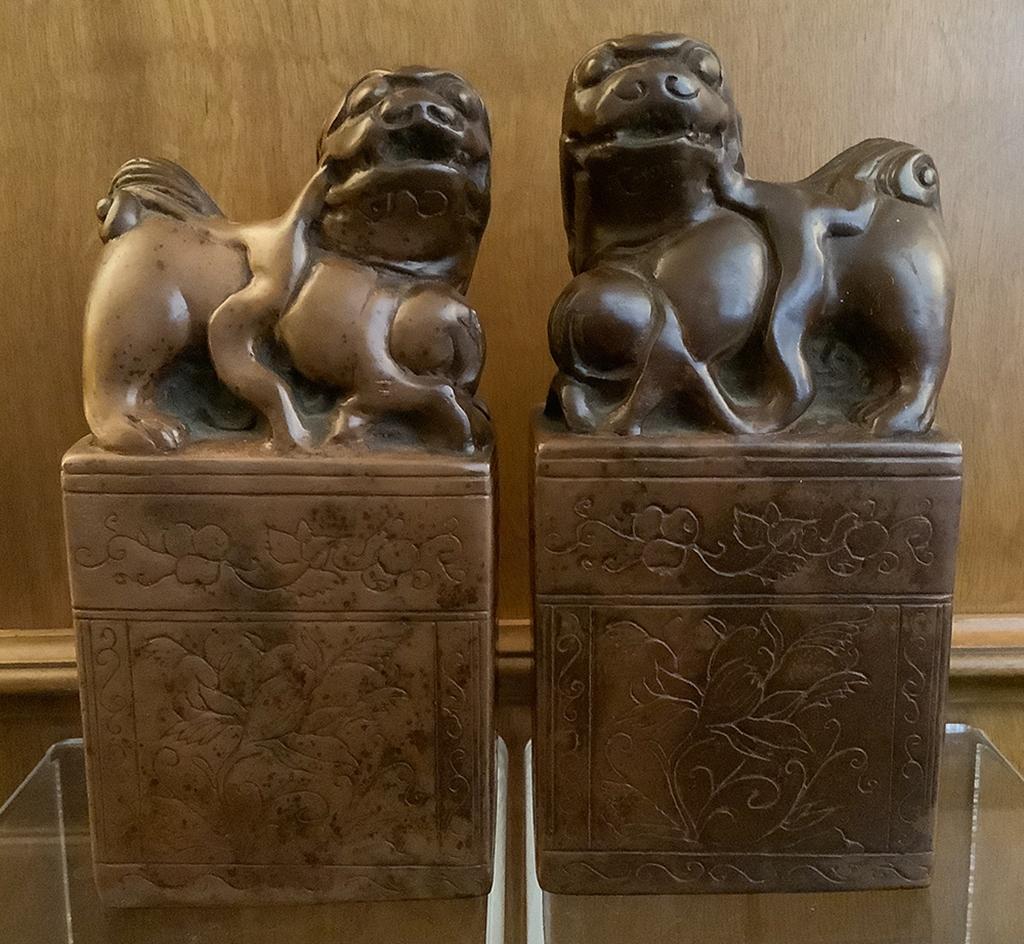 Pair Carved Stone Foo Dogs - 7"