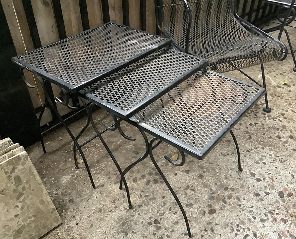 Woodard Iron Spring Chair;     Set Of 3 Stacking Tables - 20"