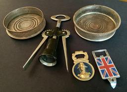 2 Vintage Wine Coasters;     2 Openers;     Wine Cork Opener