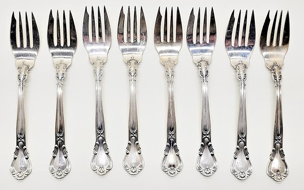 8 Gorham Sterling Dessert Forks - Chantilly, 9.92 Ozt Total