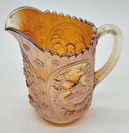 Marigold Imperial Carnival Glass Pitcher - Windmill, 8½";     Marigold Impe