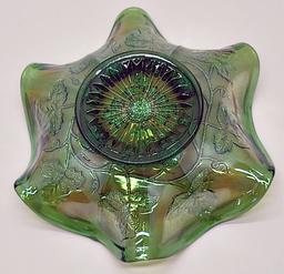 Blue Fenton Carnival Glass Bowl - Persian Medallion, 6½";     Green Millers