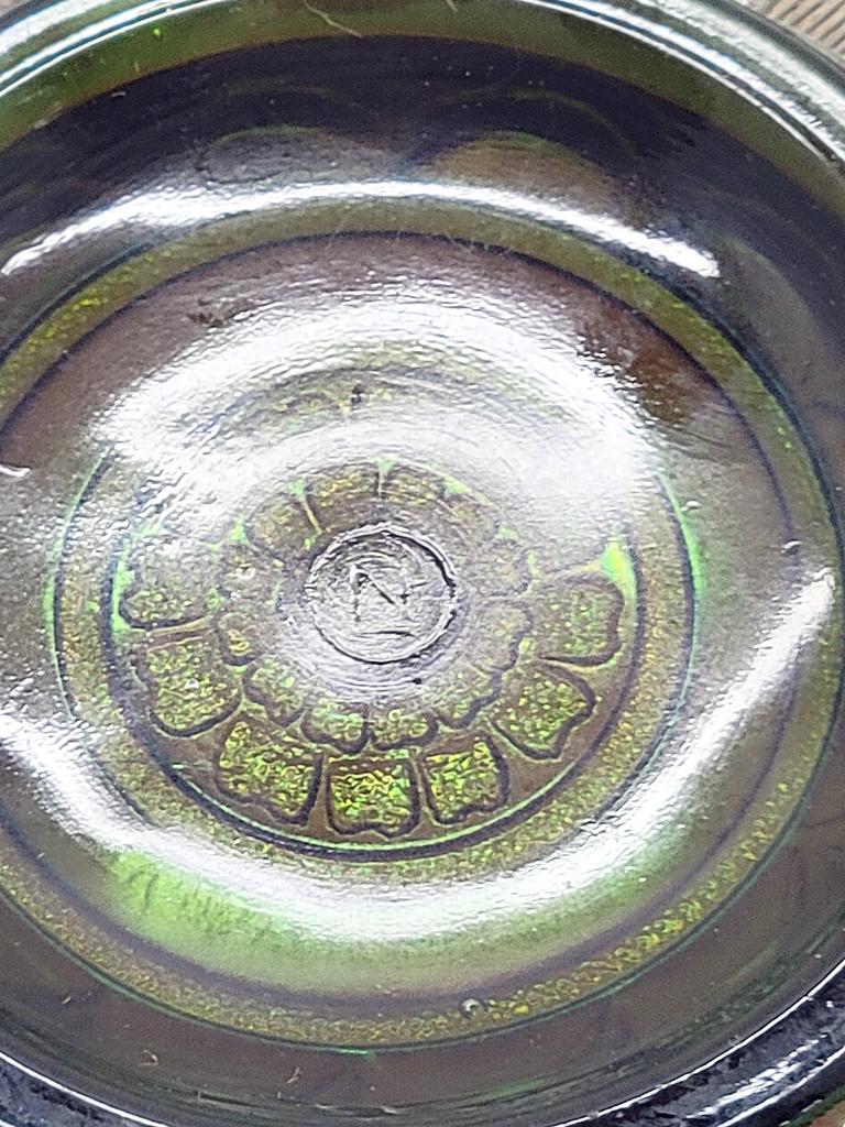 Purple Fenton Carnival Glass Bowl - 4½"x8", Chip On Bottom Of Base;     Gre