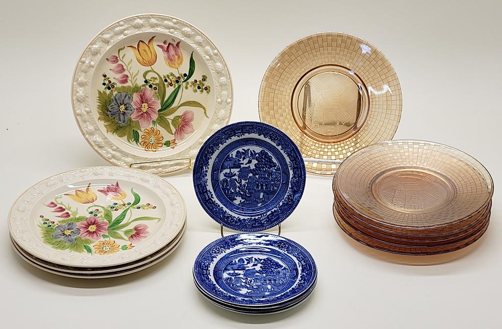 4 Titian Ware Plates - 9", Minor Loss;     5 Small Blue Willow Plates - 5¾"